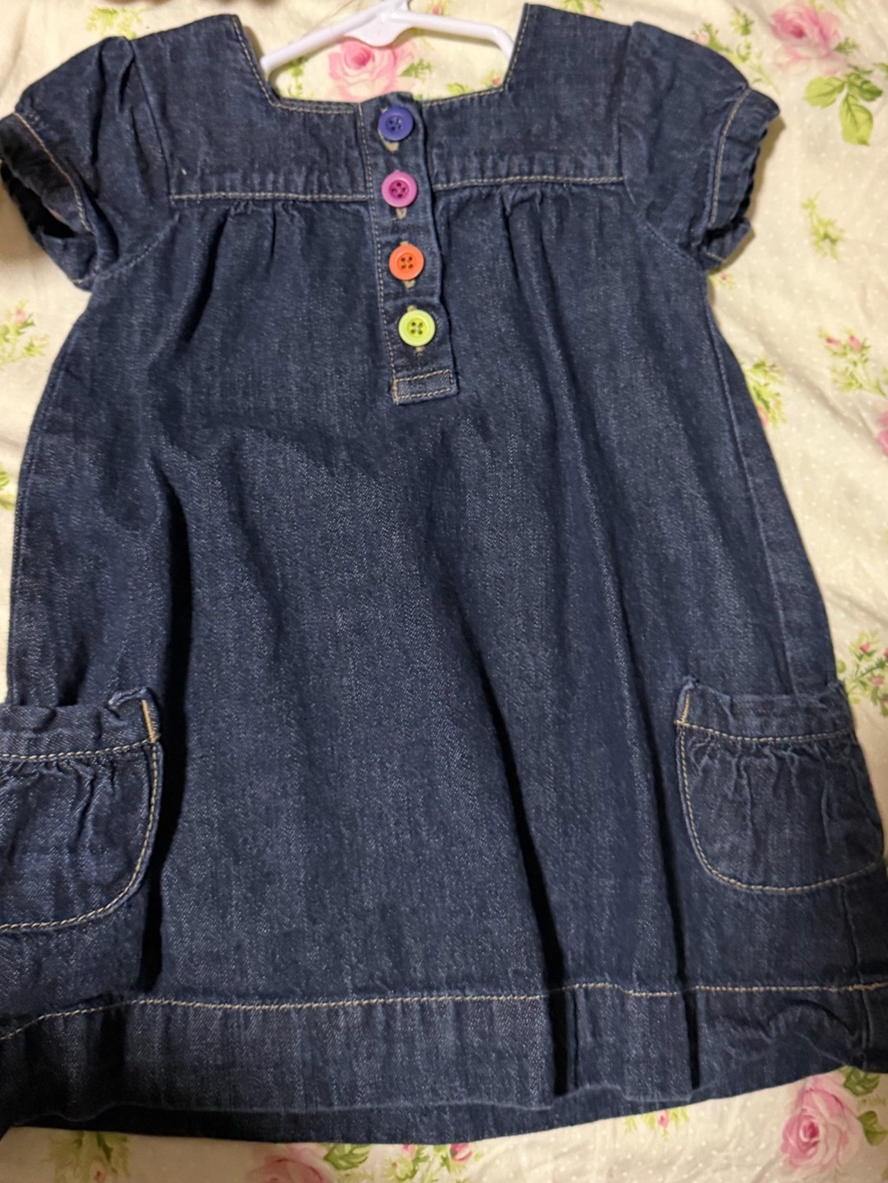 Carter's Denim Short-Sleeve Dress with Colorful Buttons - Blue